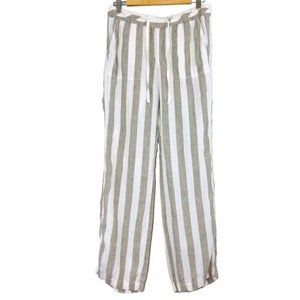 CASLON 100% Linen Lightweight Boho Relaxed Fit Striped Drawstring Pants Size S